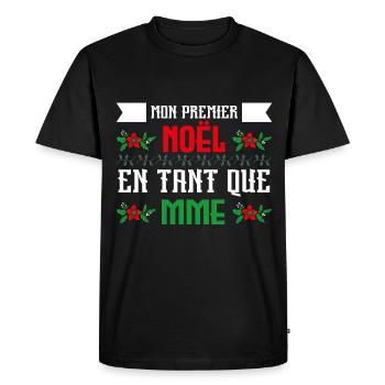 mon premier Noël en tant que Mme - T-shirt Premium bio Homme - noir - Devant - Nico (187cm)