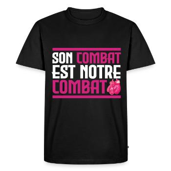 Son combat est notre combat - Cancer - T-shirt Premium bio Homme - noir - Devant - Nico (187cm)