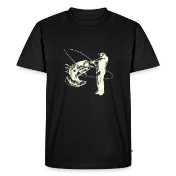 Pêcheur avec poisson, PÊCHE PÊCHE POISSONS - T-shirt Premium bio Homme - noir - Devant - Nico (187cm)