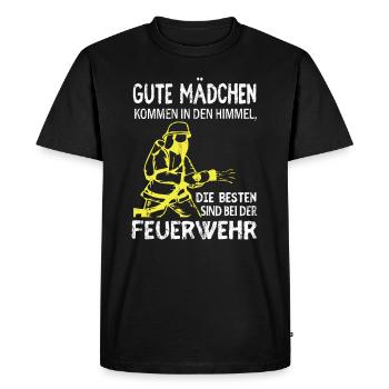 Pompier femme pompier disant cadeau - T-shirt Premium bio Homme - noir - Devant - Nico (187cm)