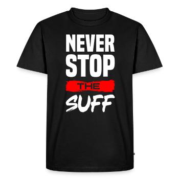 Never stop the SuffTour Party Pfeffi Goldi - T-shirt Premium bio Homme - noir - Devant - Nico (187cm)