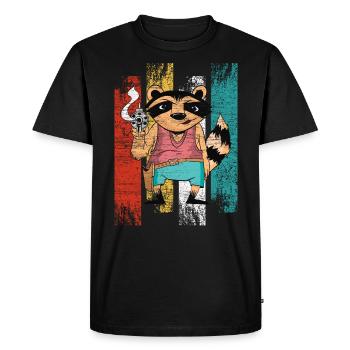 Raton laveur Gangster Raton laveur Raton laveur Raton laveur avec pistolet - T-shirt Premium bio Homme - noir - Devant - Nico (187cm)