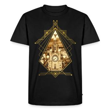 Liverpool England City Skyline Gold Home Love - Men's Premium Organic T-Shirt - black - Front - Nico (187cm)