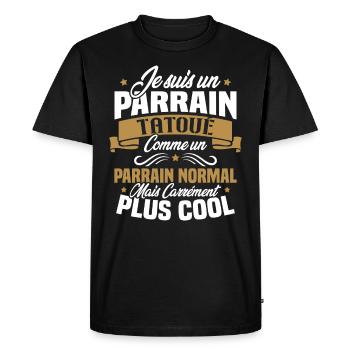 J'ai un parrain tatoué comme un parrain normal - T-shirt Premium bio Homme - noir - Devant - Nico (187cm)
