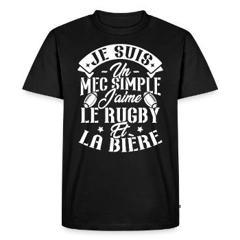 Je suis un Mec simple j'aime rugby et la bière - T-shirt Premium bio Homme - noir - Devant - Nico (187cm)