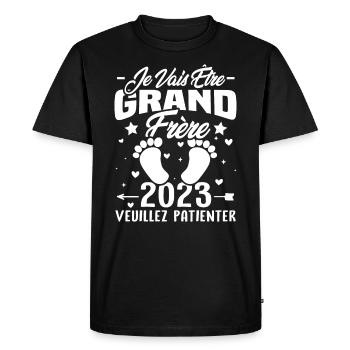 Je Vais Être Grand Frère en 2023 - T-shirt Premium bio Homme - noir - Devant - Nico (187cm)