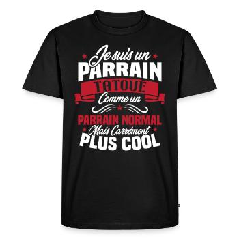 J'ai un parrain tatoué comme un parrain normal - T-shirt Premium bio Homme - noir - Devant - Nico (187cm)