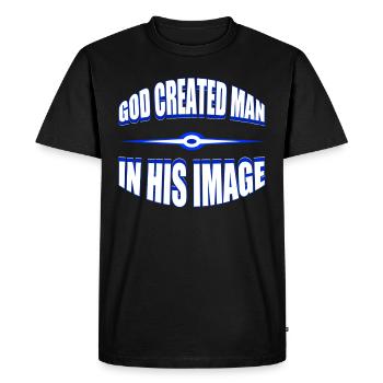 God Created Man - Men's Premium Organic T-Shirt - black - Front - Nico (187cm)