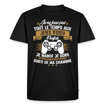Je ne joue pas tout le temps aux jeux vidéos - T-shirt Premium bio Homme - noir - Devant - Nico (187cm)