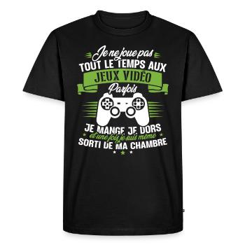 Je ne joue pas tout le temps aux jeux vidéos - T-shirt Premium bio Homme - noir - Devant - Nico (187cm)