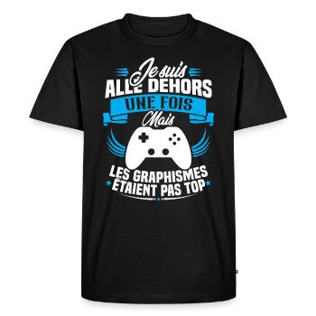Humour cadeau console graphisme jeux vidéo - T-shirt Premium bio Homme - noir - Devant - Nico (187cm)