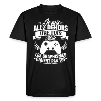 Humour cadeau console graphisme jeux vidéo - T-shirt Premium bio Homme - noir - Devant - Nico (187cm)