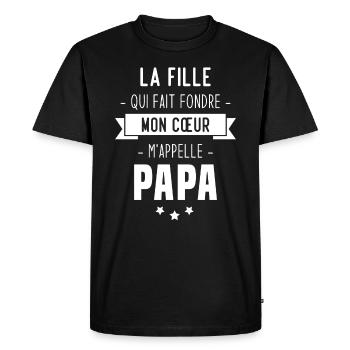 La fille qui fait fondre mon cœur m'appelle papa - T-shirt Premium bio Homme - noir - Devant - Nico (187cm)