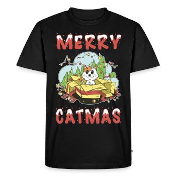 Merry Catmas Cat Christmas Christmas Tree Cartoon - Men's Premium Organic T-Shirt - black - Front - Nico (187cm)