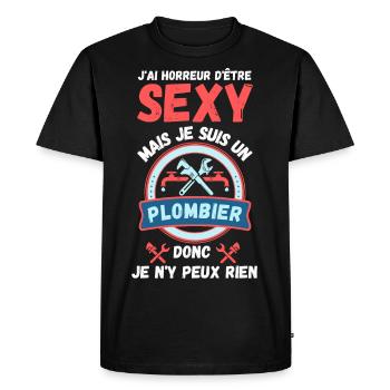 Sexy plombier - T-shirt Premium bio Homme - noir - Devant - Nico (187cm)
