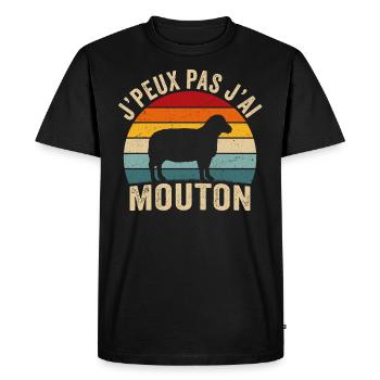 retro j'peux pas j'ai mouton - T-shirt Premium bio Homme - noir - Devant - Nico (187cm)