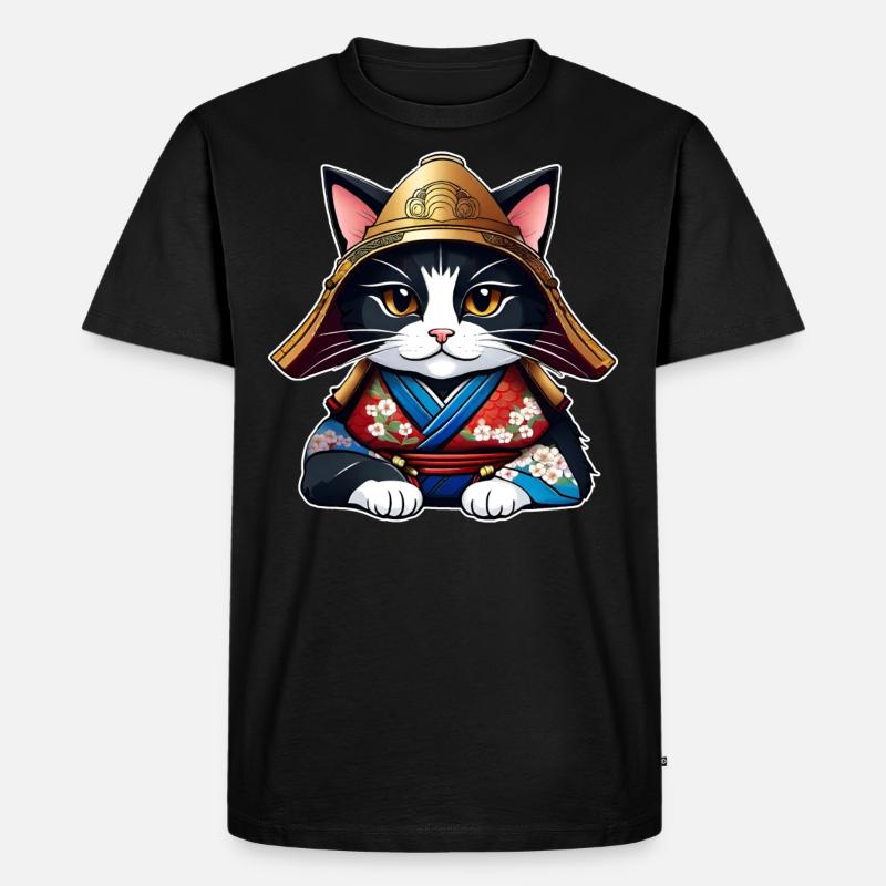 Niedliche Samurai Katze - Männer Premium Bio T-Shirt - Schwarz