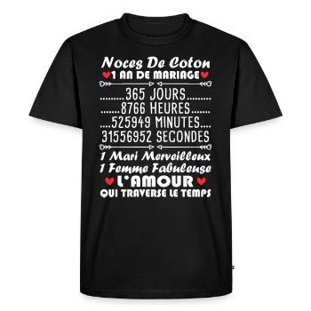 Noces De Coton 1 An De Mariage - T-shirt Premium bio Homme - noir - Devant - Nico (187cm)