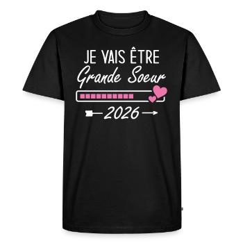 Je Vais être Grande Soeur 2026 - T-shirt Premium bio Homme - noir - Devant - Nico (187cm)