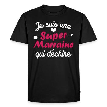 Je suis une Super Marraine qui Dechire - T-shirt Premium bio Homme - noir - Devant - Nico (187cm)
