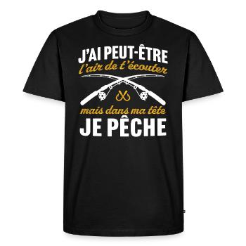 dans ma tête je pêche cadeau pêcheur - T-shirt Premium bio Homme - noir - Devant - Nico (187cm)