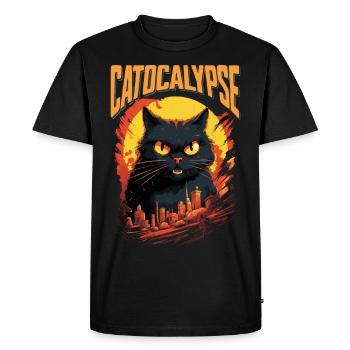 Le chat détruit la grande ville en colère maléfique Art moderne - T-shirt Premium bio Homme - noir - Devant - Nico (187cm)