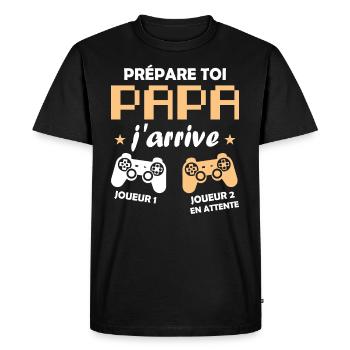 Prépare toi papa j'arrive annonce grossesse papa - T-shirt Premium bio Homme - noir - Devant - Nico (187cm)