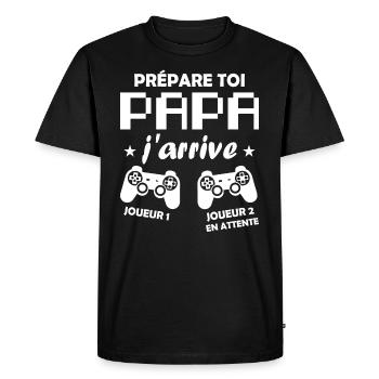 Prépare toi papa j'arrive annonce grossesse papa - T-shirt Premium bio Homme - noir - Devant - Nico (187cm)