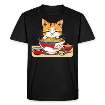 Cute asian cat and ramen noodles - Men's Premium Organic T-Shirt - black - Front - Nico (187cm)