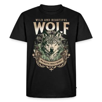 Loup tête de loup Nature nature sauvage aventure forêt Art - T-shirt Premium bio Homme - noir - Devant - Nico (187cm)
