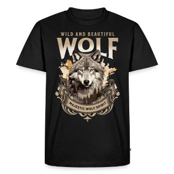 Loup tête de loup Nature nature sauvage aventure forêt Art - T-shirt Premium bio Homme - noir - Devant - Nico (187cm)