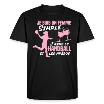 Un femme simple j aime le handball at les apéros - T-shirt Premium bio Homme - noir - Devant - Nico (187cm)