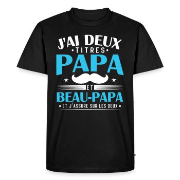 J'ai deux titres papa et Beau papa - T-shirt Premium bio Homme - noir - Devant - Nico (187cm)