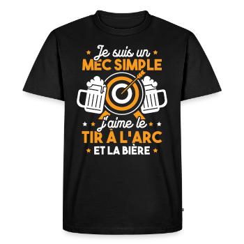 Un mec simple j'aime le tir à l'arc et la bière - T-shirt Premium bio Homme - noir - Devant - Nico (187cm)