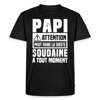 Papi attention Peut Faire La Sieste Soudaine - T-shirt Premium bio Homme - noir - Devant - Nico (187cm)