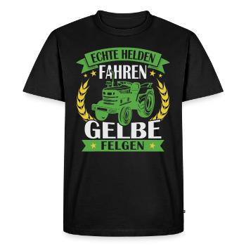 Echte helden fahren gelbe felgen - Männer Premium Bio T-Shirt - Schwarz - Vorne - Nico (187cm)
