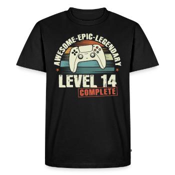 Level 14 Complete 14th Birthday Gift - Men's Premium Organic T-Shirt - black - Front - Nico (187cm)