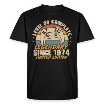 Level 50 Complete Legendary since 1974 - Men's Premium Organic T-Shirt - black - Front - Nico (187cm)
