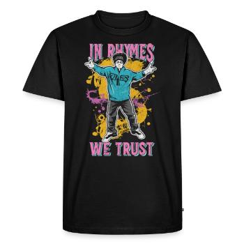 In Rhymes we trust Hip HopShirt Design - Men's Premium Organic T-Shirt - black - Front - Nico (187cm)