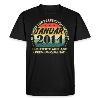 Janvier 2014 Vintage Cadeau Anniversaire 10 Ans - T-shirt Premium bio Homme - noir - Devant - Nico (187cm)