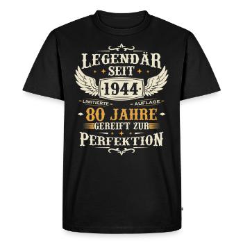 Legendary since 1944 Vintage 80 Years Birthday - Men's Premium Organic T-Shirt - black - Front - Nico (187cm)
