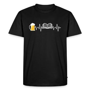 Beer and Book Heartbeat - Men's Premium Organic T-Shirt - black - Front - Nico (187cm)