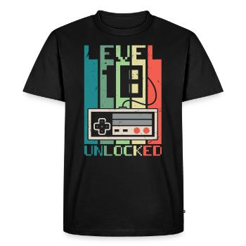 Level 18 Unlocked - Men's Premium Organic T-Shirt - black - Front - Nico (187cm)