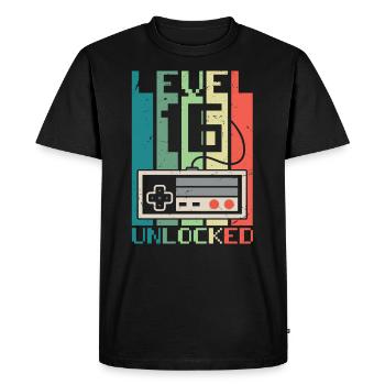 Level 16 Unlocked - Men's Premium Organic T-Shirt - black - Front - Nico (187cm)
