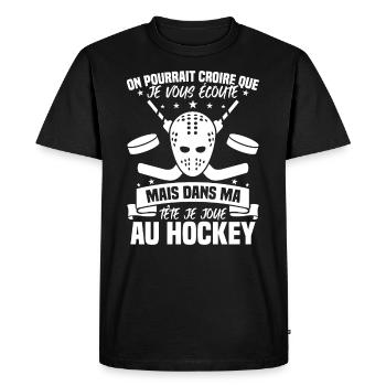 Dans ma tête je joue au hockey - T-shirt Premium bio Homme - noir - Devant - Nico (187cm)