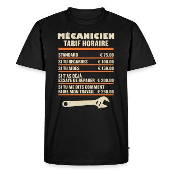 Mécanicien Tarif Horaire - T-shirt Premium bio Homme - noir - Devant - Nico (187cm)