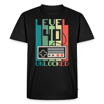Level 40 Unlocked - Men's Premium Organic T-Shirt - black - Front - Nico (187cm)