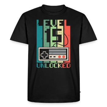 Niveau 15 débloqué - T-shirt Premium bio Homme - noir - Devant - Nico (187cm)
