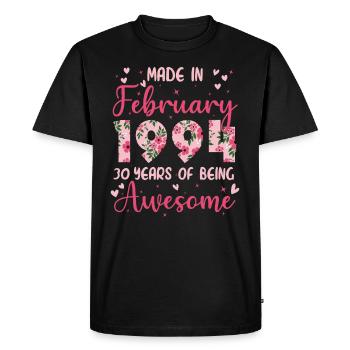 Février 1994 Cadeau Anniversaire 30 Ans Pour Femme - T-shirt Premium bio Homme - noir - Devant - Nico (187cm)