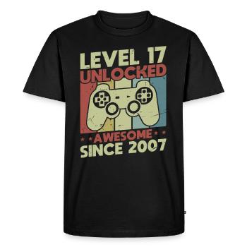 Level 17 Unlocked - Men's Premium Organic T-Shirt - black - Front - Nico (187cm)